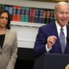 President Joe Biden delivers remarks on reproductive rights as (L-R) Vice President Kamala Harris, and Secretary of Health and Human Services Xavier Becerra listen during an event at the Roosevelt Room of the White House on July 8, 2022 in Washington, DC. (Photo by Alex Wong/Getty Images)