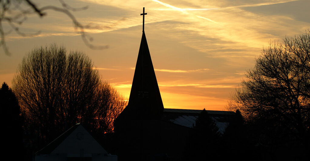 A church in the sunset