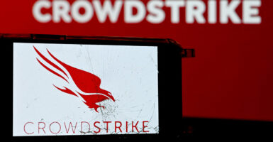 CrowdStrike logo on a computer screen.