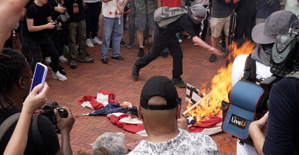 Anti-Israel protesters burn American flags