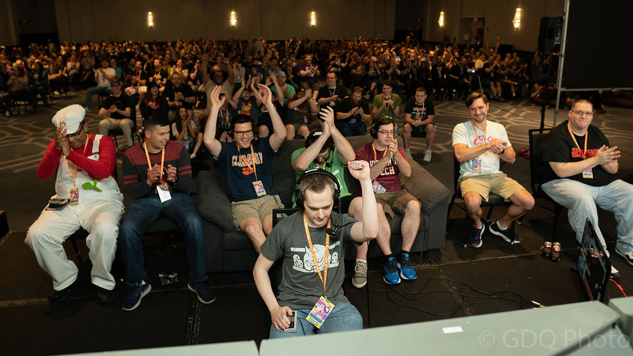 Audience reacts at Games Done Quick conference