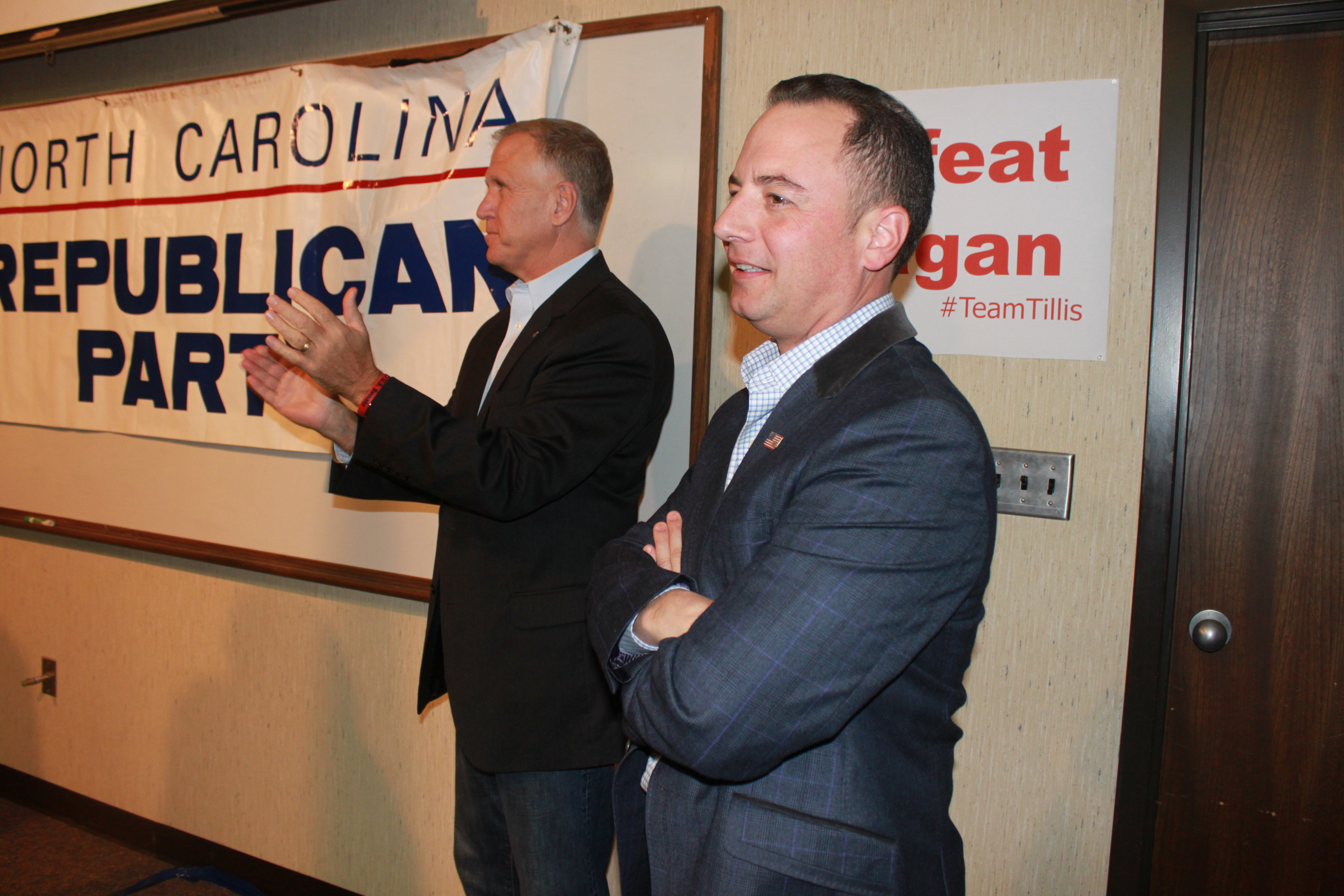 Thom Tillis and Reince Priebus campaigned together at a rally in Raleigh Saturday.