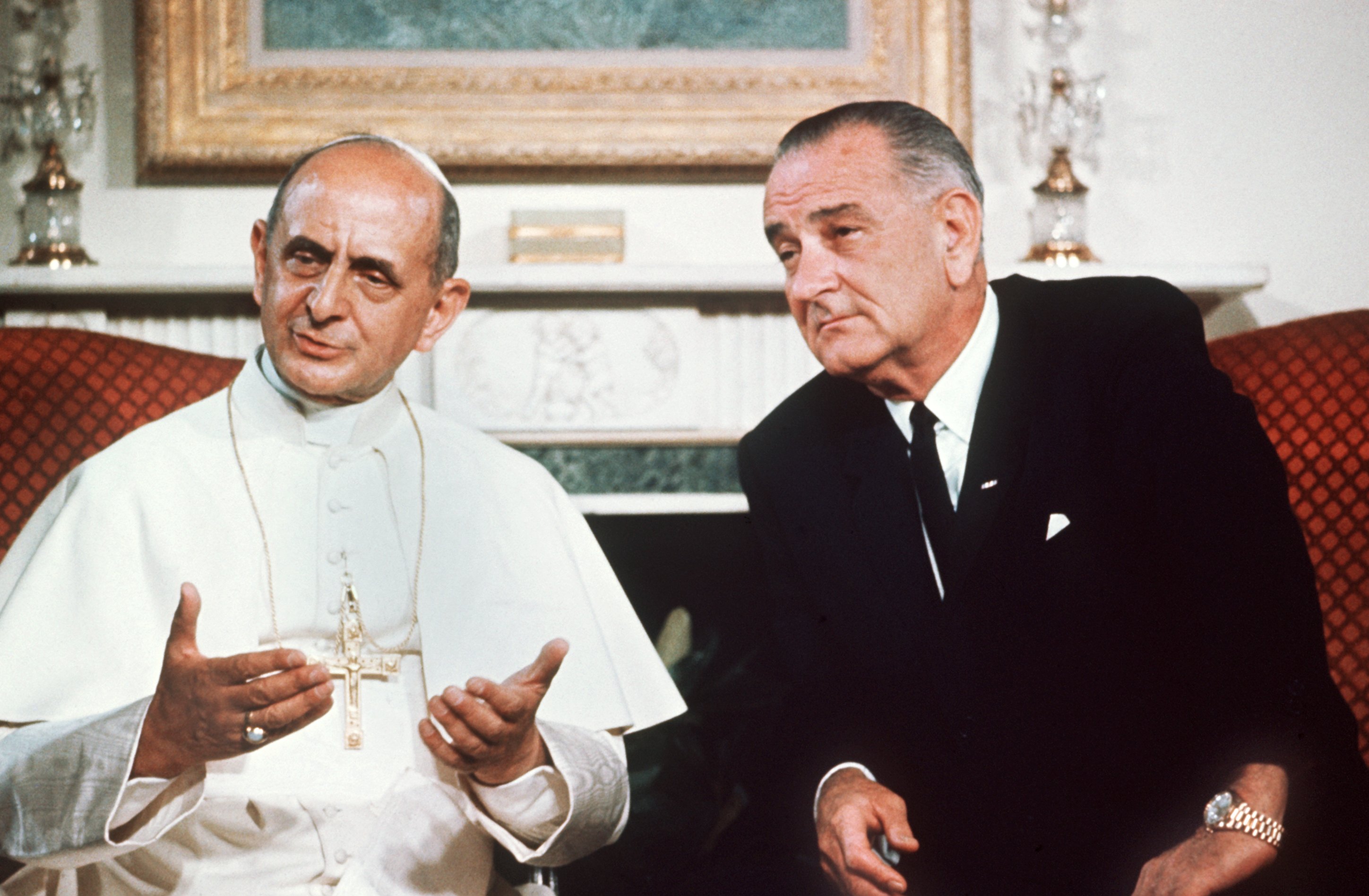 Paul VI was in New York to address the United Nations and met President Lyndon B. Johnson  at the Waldorf-Astoria Hotel in New York City. Their 46-minute talk included discussions of peace, civil rights, education, and poverty. (Photo: Schulmann-Sach/Newscom)