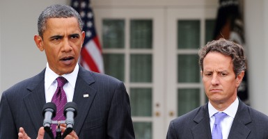 President Barack Obama and former Obama Administration Treasury Secretary Tim Geithner. (Photo: Olivier Douliery/MCT/Newscom)