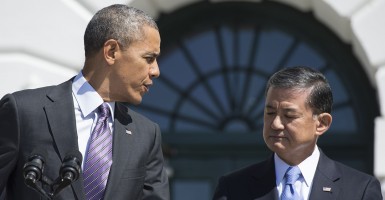 President Barack Obama and Veterans Affairs Secretary Eric Shinseki. (Photo: Kevin Dietsch/UPI/Newscom)