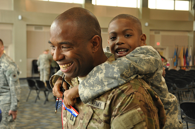Georgia Army National Guard Capt. Chad Tyson hugs his son Chase during a welcome home ceremony for the Georgia National Guard, which returned home to Marietta, Ga., after a 10-month deployment to Afghanistan. (Photo: National Guard Flickr)