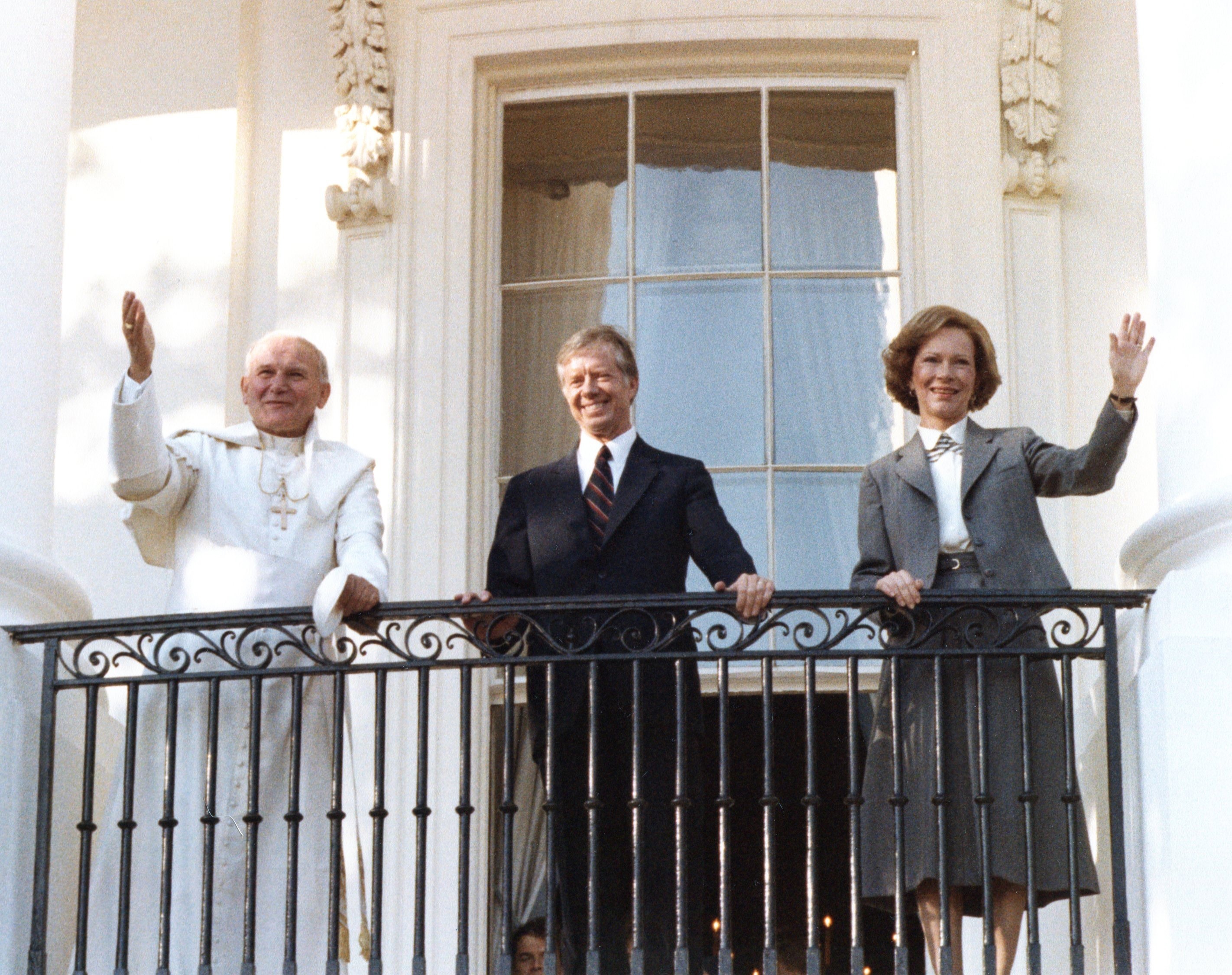 President Jimmy Carter and First Lady Rosalynn Carter with Pope John Paul II at the White House on October 6, 1979. (Photo: Carter Archives/Newscom)